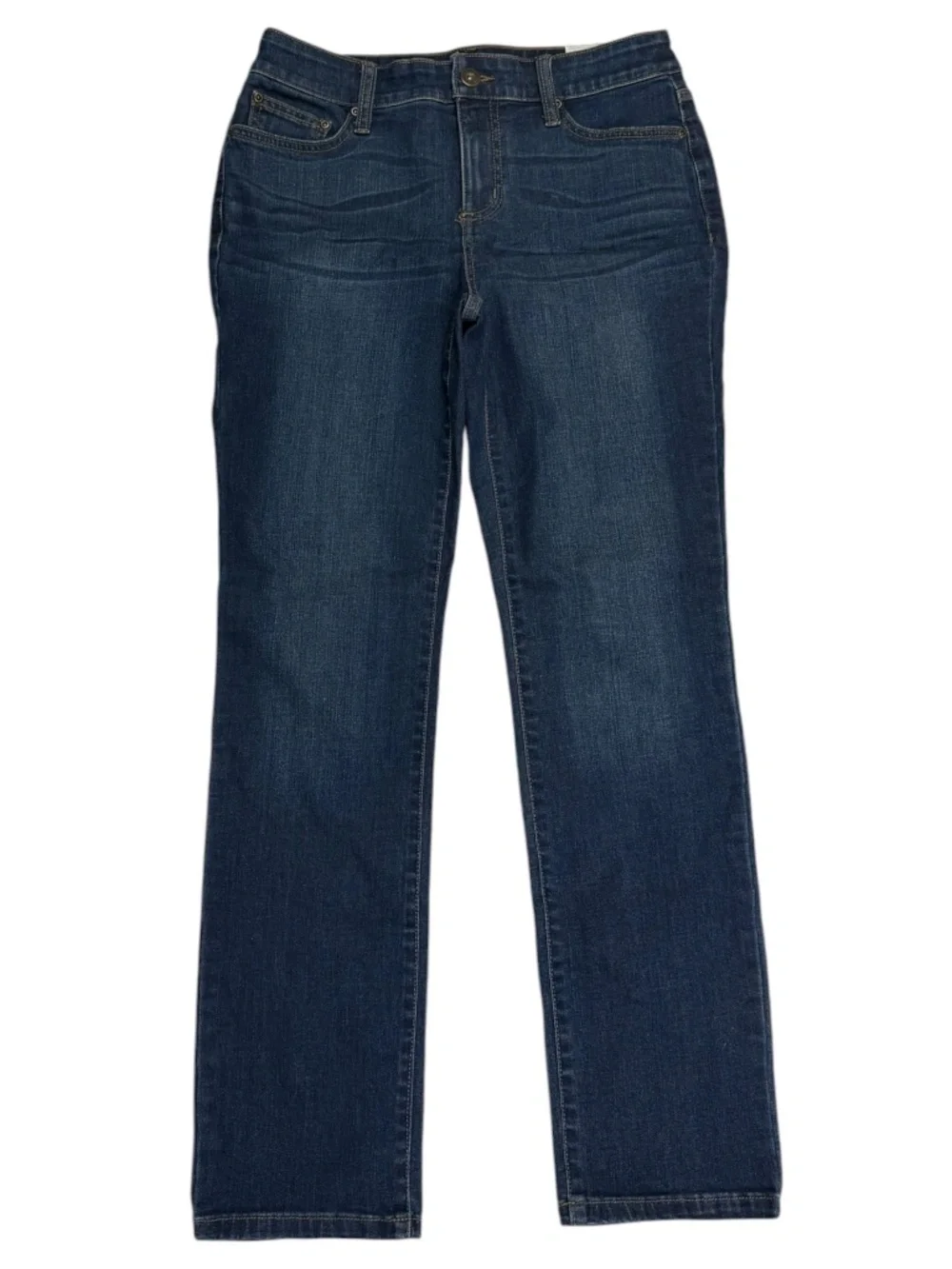 St. John's Bay Straight Leg Jeans 6 Petite Mid Rise Stretch Dark Wash NWT